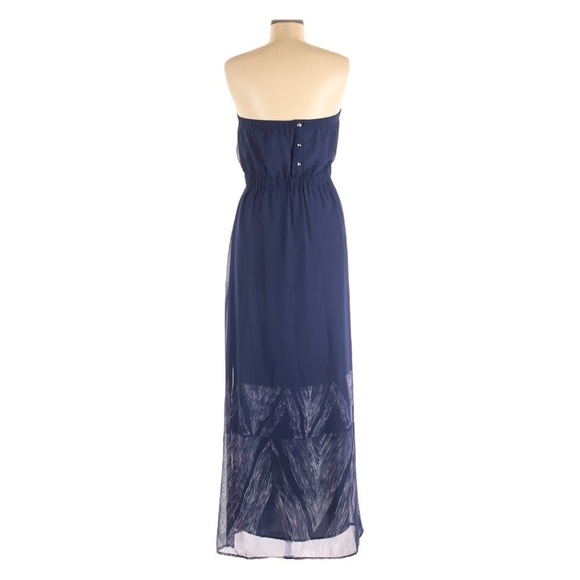 🌺 The Limited Navy Blue Strapless Boho Print Lightweight Column Maxi Dress M - Picture 2 of 9